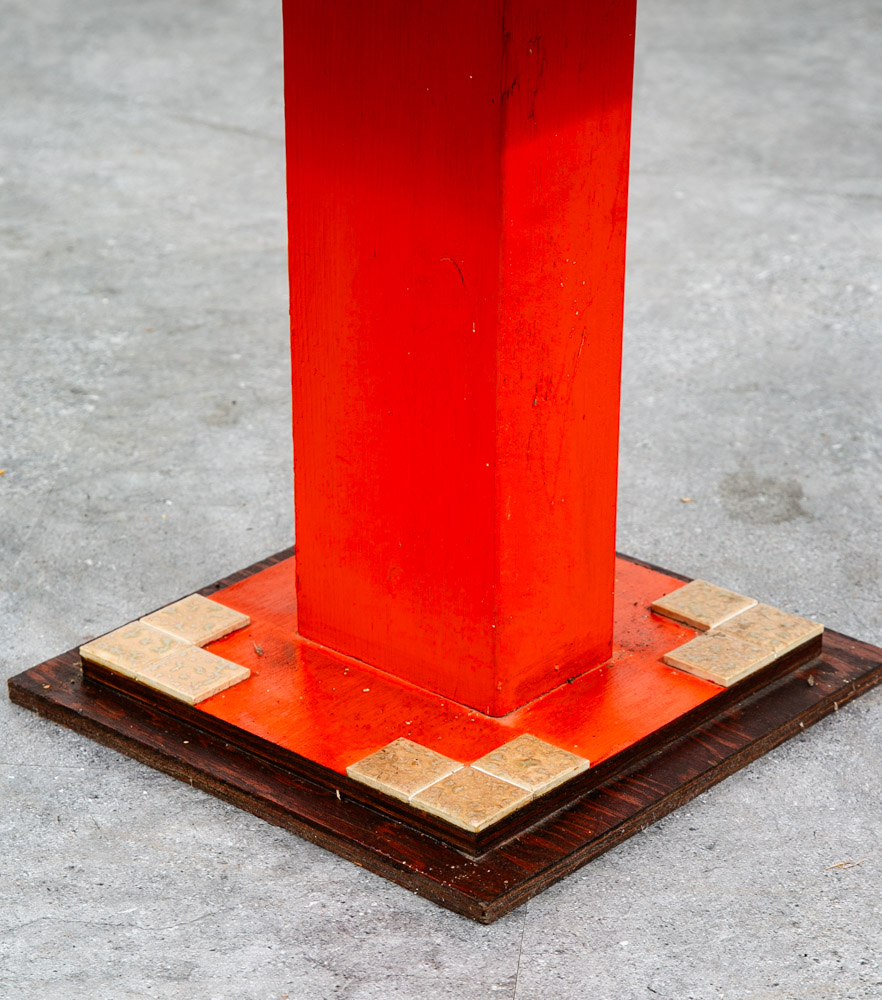 Mid Century Modern End Table Side Square Ceramic Vintage Wood Tile Orange Yellow - Image 7