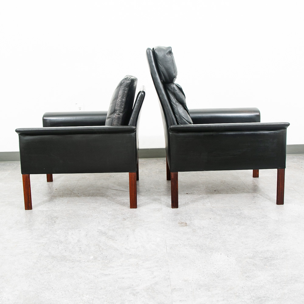 Mid Century Danish Modern Lounge Chair Set Leather Hans Olsen Black Cs Glostrup - Image 3