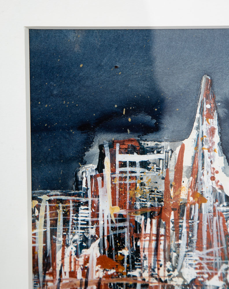 Mid Century Modern Danish Painting Art Abstract landscape Frame Cityscape Mcm - Image 12