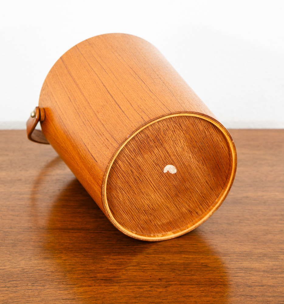 Mid Century Danish Modern Ice Bucket Lidded Teak Rainbow Sweden Liner Round Mcm - Image 4
