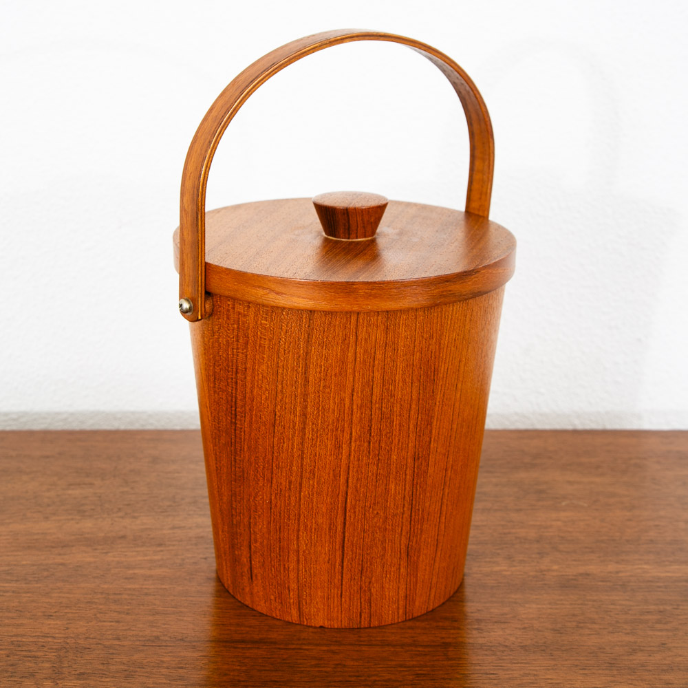 Mid Century Danish Modern Ice Bucket Lidded Teak Rainbow Sweden Liner Round Mcm - Image 7