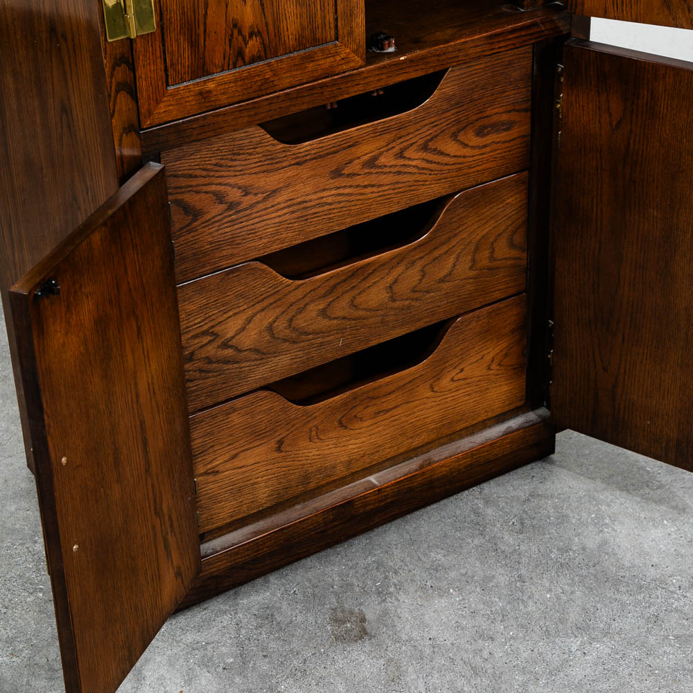 Mid Century Modern Armoire Compact Cabinet Scene One Henredon Campaign Dark Wood - Image 9