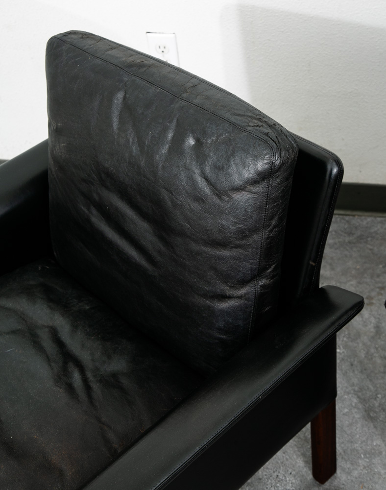 Mid Century Danish Modern Lounge Chair Set Leather Hans Olsen Black Cs Glostrup - Image 8