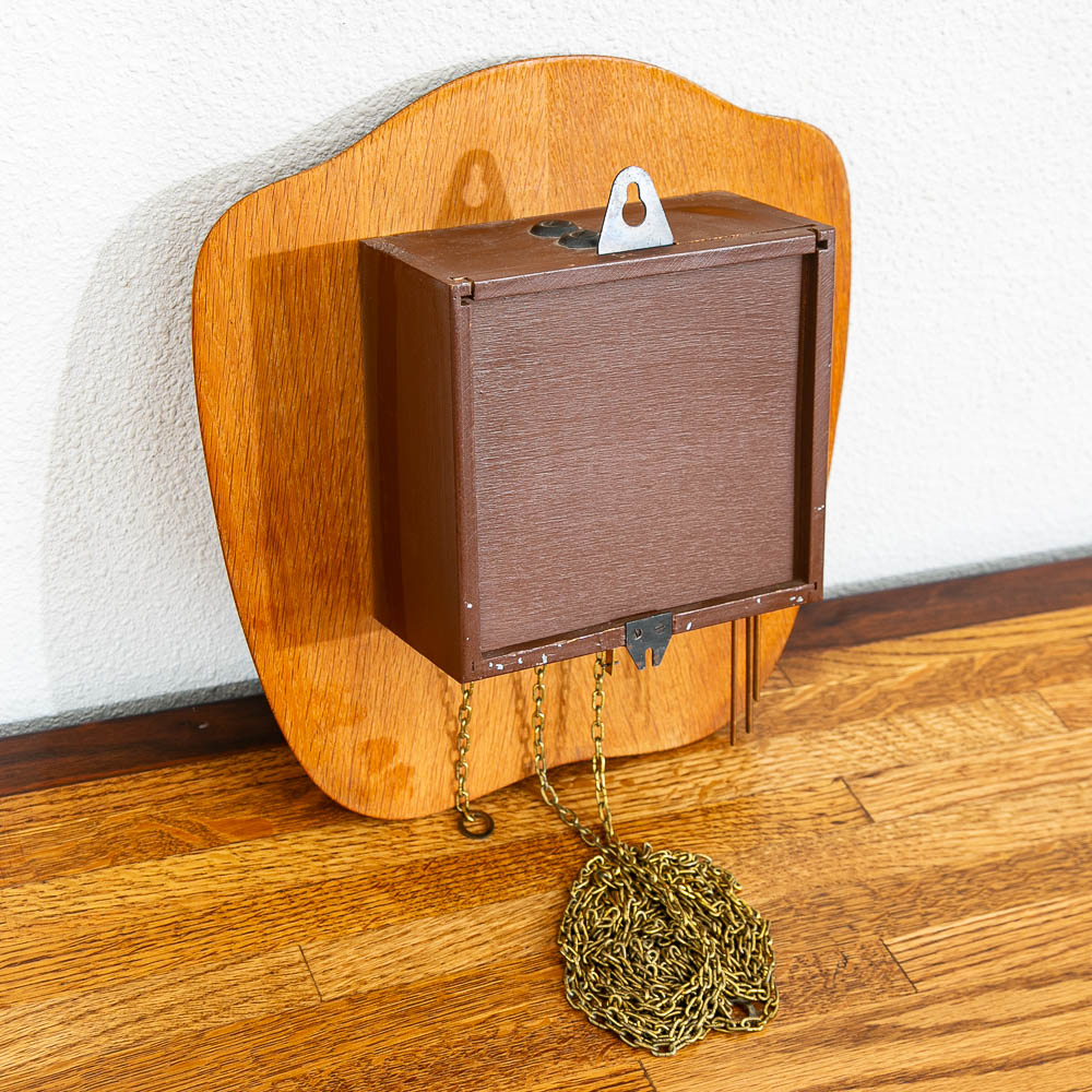 Mid Century Modern Wall Clock Oak Pendulum Weights Brass Denmark Chime - Image 7
