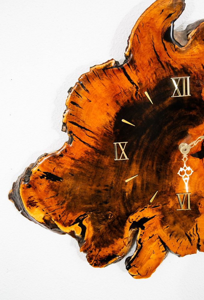 Mid Century Modern Clock Wood Burl Wall Brass Gold Danish Vintag Mcm - Image 12