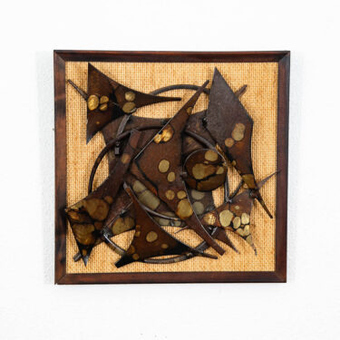 Mid Century Modern Wall Art Metal Works Abstract Square Shapes Framed MCM