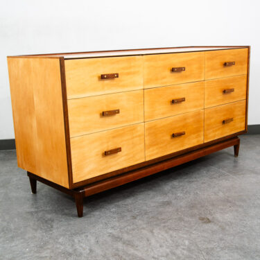 Mid Century Modern Dresser Credenza Birch Walnut Drawer Italian End Set 2 Blonde