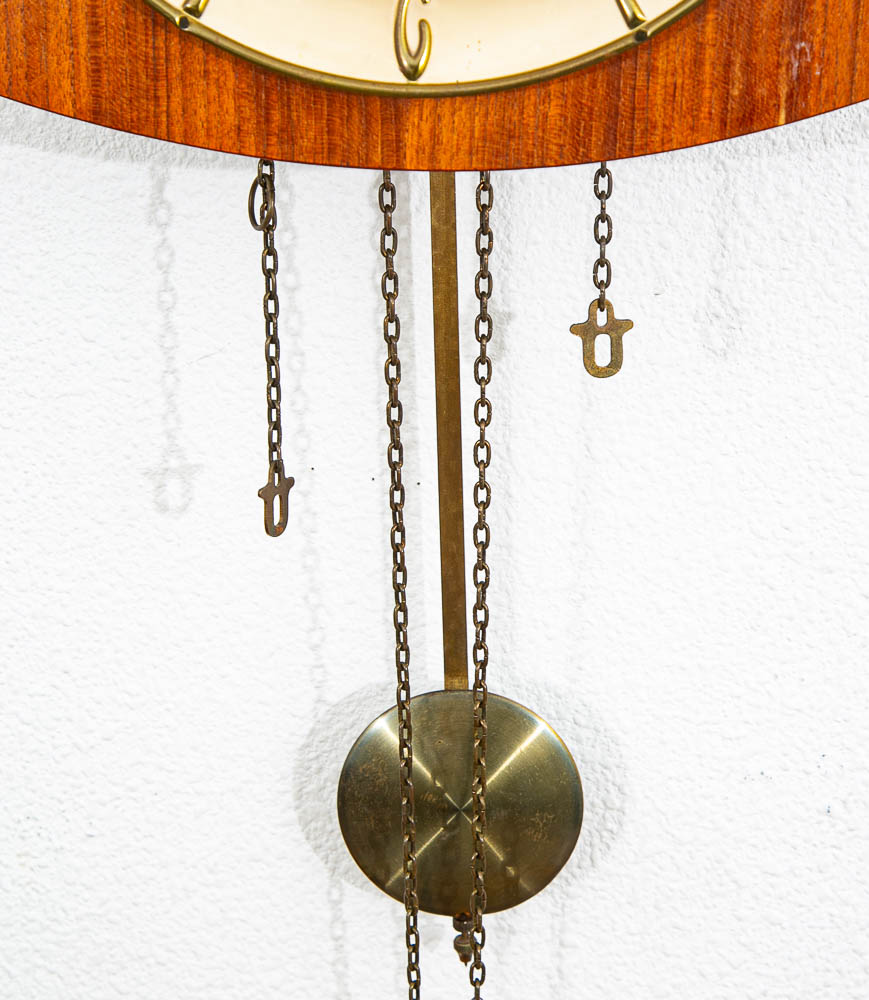 Mid Century Modern Wall Clock Teak Pendulum Weights Brixon Denmark Chime - Image 4