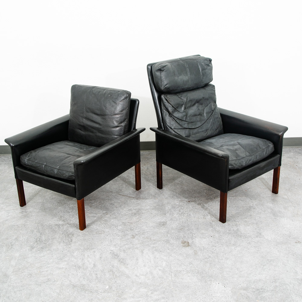 Mid Century Danish Modern Lounge Chair Set Leather Hans Olsen Black Cs Glostrup - Image 5