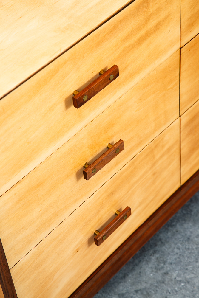 Mid Century Modern Dresser Credenza Birch Walnut Drawer Italian End Set 2 Blonde - Image 7