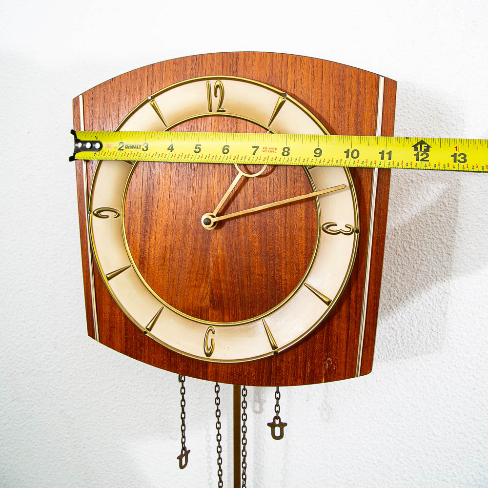 Mid Century Modern Wall Clock Teak Pendulum Weights Brixon Denmark Chime - Image 9