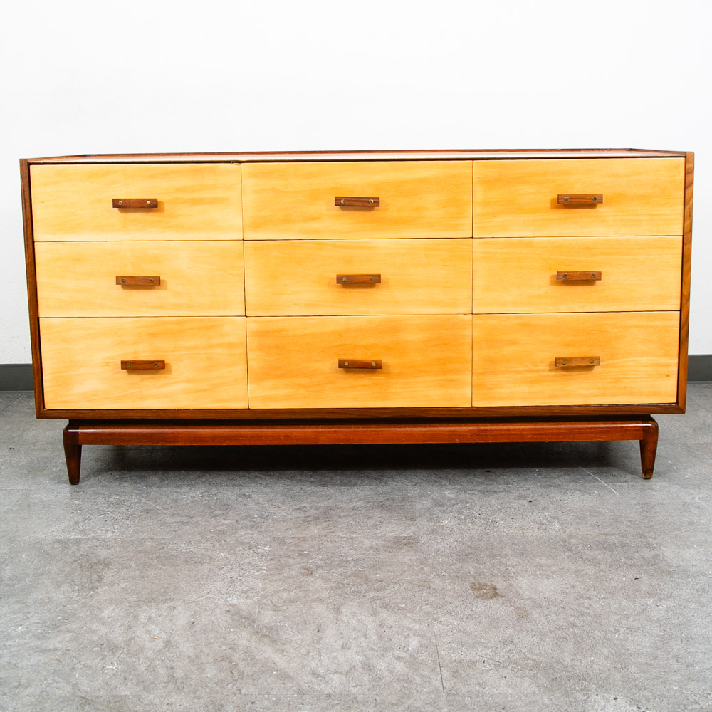 Mid Century Modern Dresser Credenza Birch Walnut Drawer Italian End Set 2 Blonde - Image 2