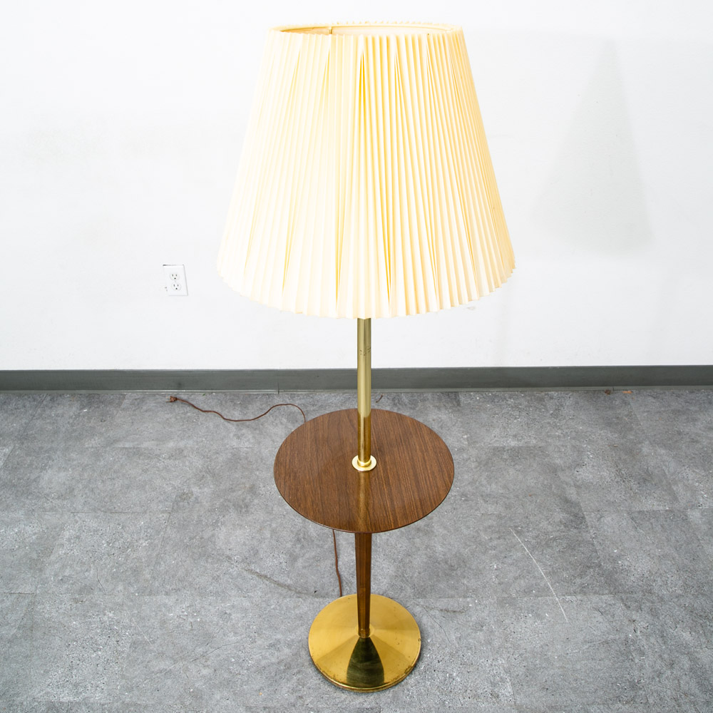 Mid Century Modern Floor Lamp Side Table Brass Round Built Side Table Lighting - Image 8
