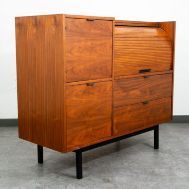 Mid Century Modern Desk Mainline Hooker Roll Top Walnut Tambour Door Secretary M