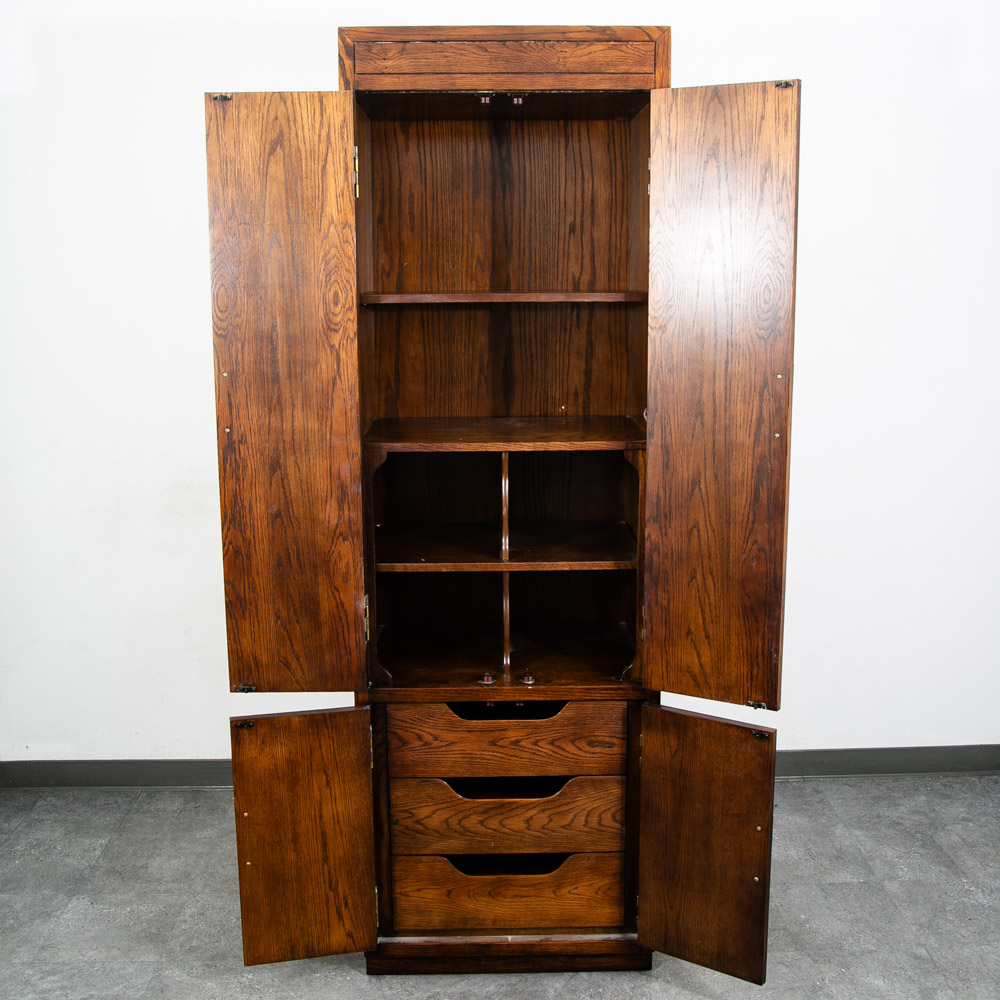 Mid Century Modern Armoire Compact Cabinet Scene One Henredon Campaign Dark Wood - Image 4