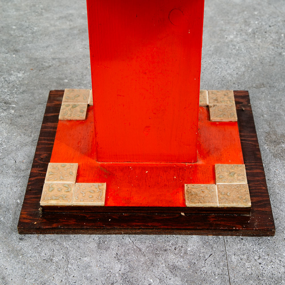 Mid Century Modern End Table Side Square Ceramic Vintage Wood Tile Orange Yellow - Image 8