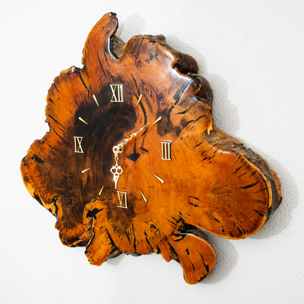 Mid Century Modern Clock Wood Burl Wall Brass Gold Danish Vintag Mcm - Image 2