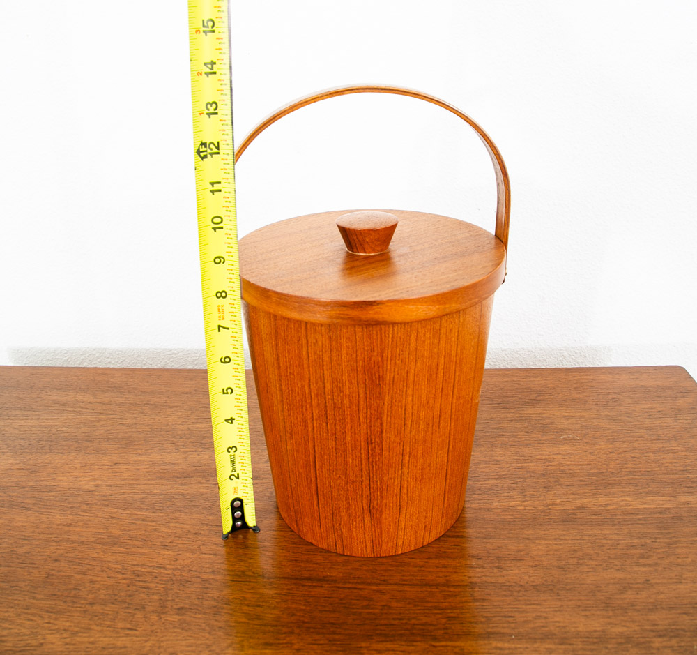 Mid Century Danish Modern Ice Bucket Lidded Teak Rainbow Sweden Liner Round Mcm - Image 5