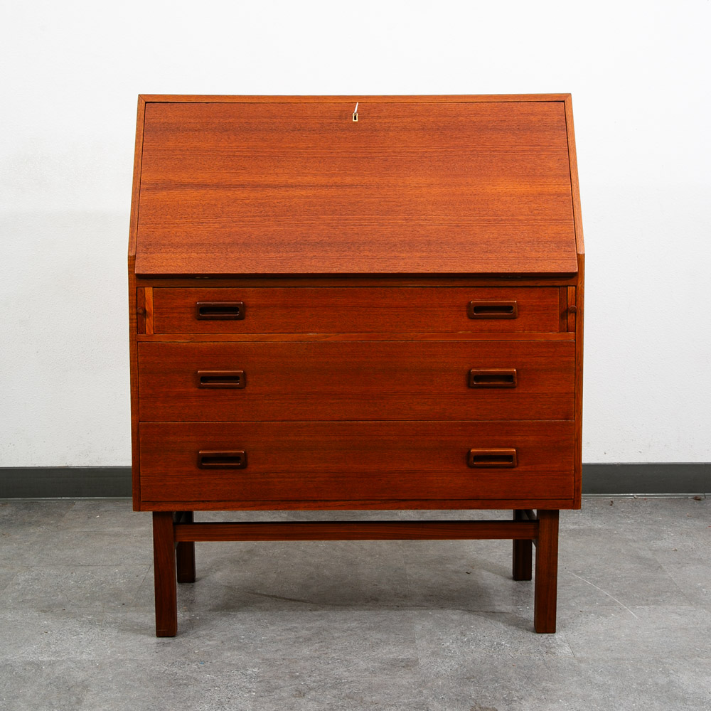 Mid Century Danish Modern Secretary Desk Bureau Denmark Teak Drawers Drop Down