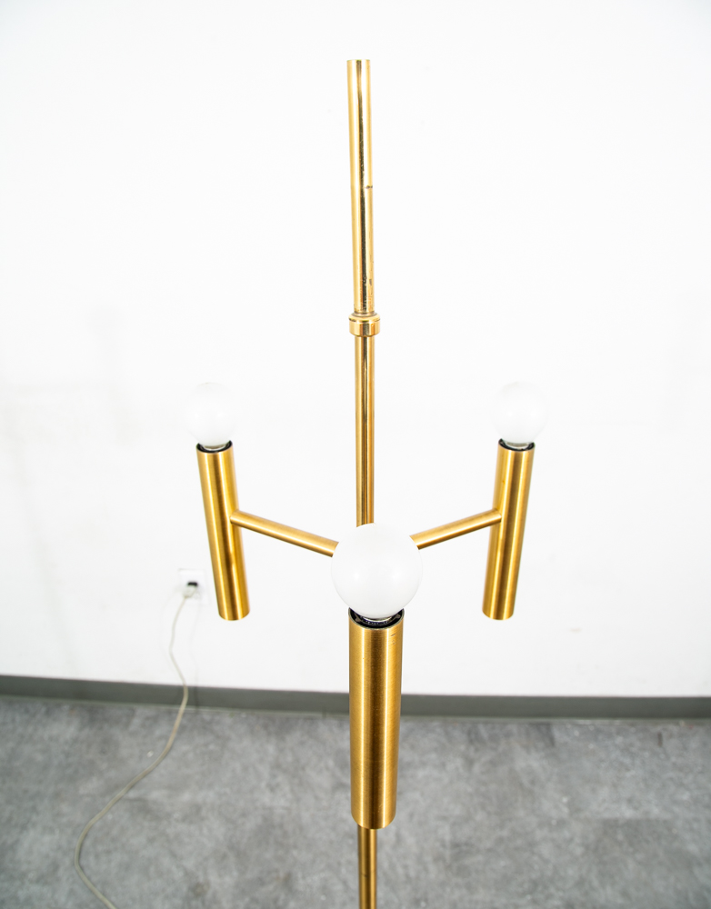 Mid Century Modern Floor Lamp Set Light Gold Brass 3 Light Atomic Vintage Round - Image 3