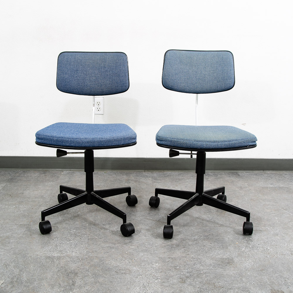 Mid Century Modern Office Chair Pair Task Swivel Work Blue Rasmussen Labofa Two - Image 2