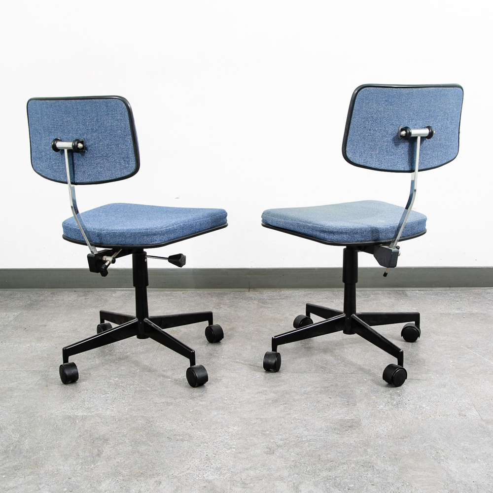 Mid Century Modern Office Chair Pair Task Swivel Work Blue Rasmussen Labofa Two - Image 3