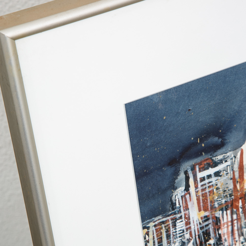 Mid Century Modern Danish Painting Art Abstract landscape Frame Cityscape Mcm - Image 7