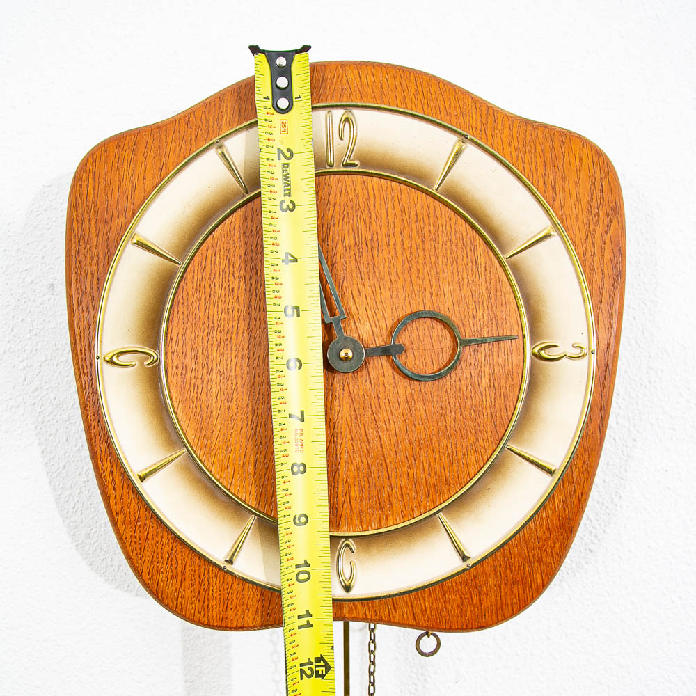 Mid Century Modern Wall Clock Oak Pendulum Weights Brass Denmark Chime - Image 9