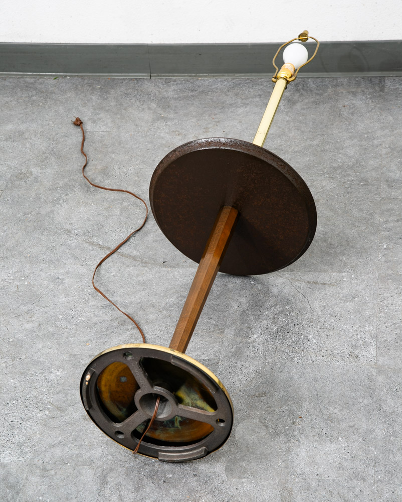 Mid Century Modern Floor Lamp Side Table Brass Round Built Side Table Lighting - Image 5