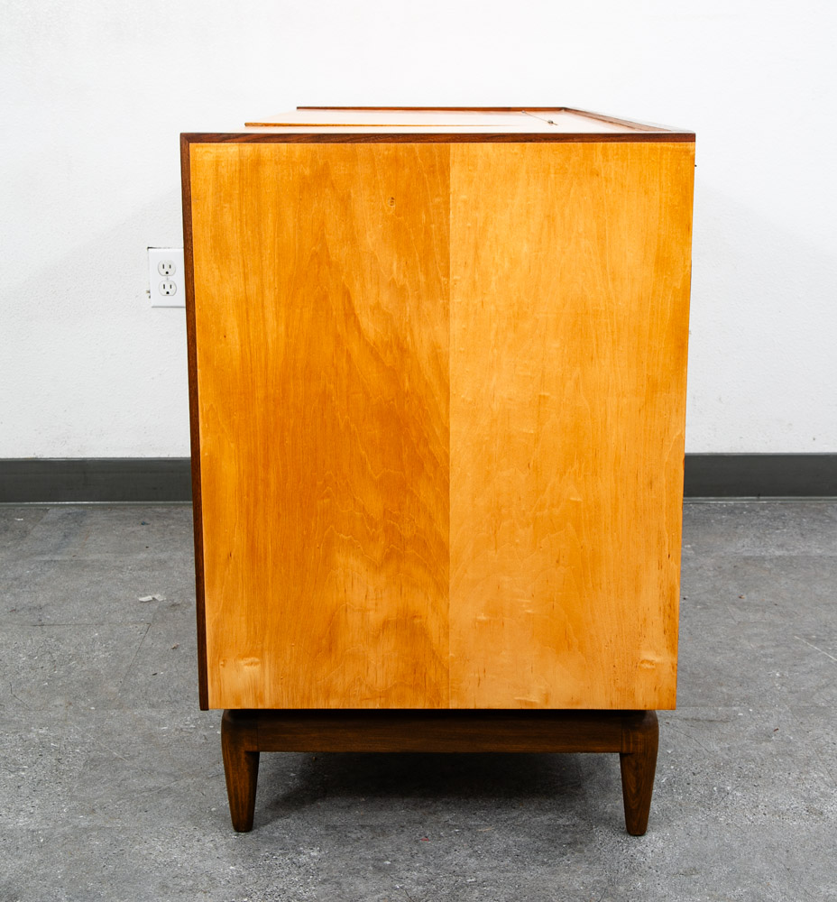 Mid Century Modern Vanity Desk Birch Walnut Drawers Mirror Italian Blonde Wood - Image 6