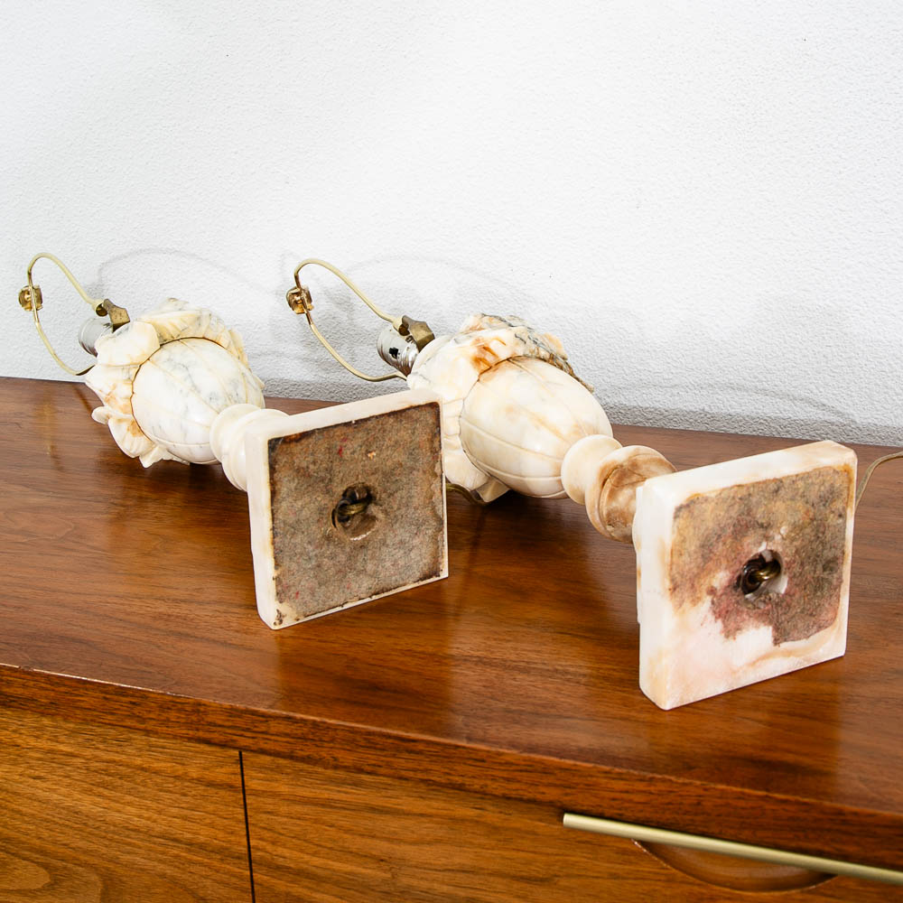 Mid Century Modern Table Lamp Set Pair Italian Alabaster Marble White Working - Image 3