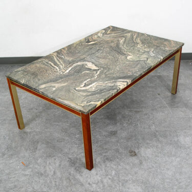 Mid Century Modern Coffee Table Rectangular Marble Rosewood Metal Steel Stone