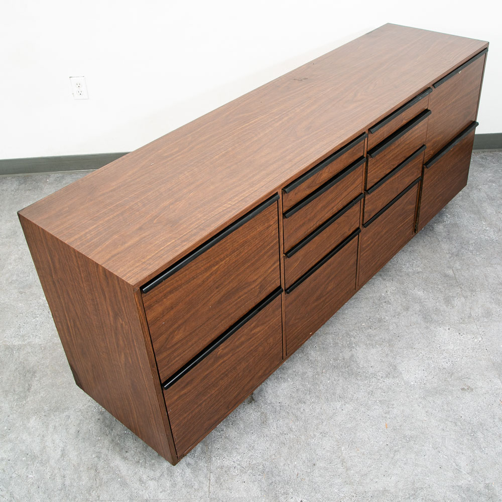Mid Century Modern Credenza Office Sideboard Black Laminate Cabinet 12 Drawer - Image 8
