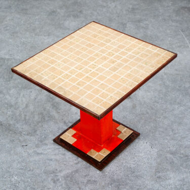 Mid Century Modern End Table Side Square Ceramic Vintage Wood Tile Orange Yellow