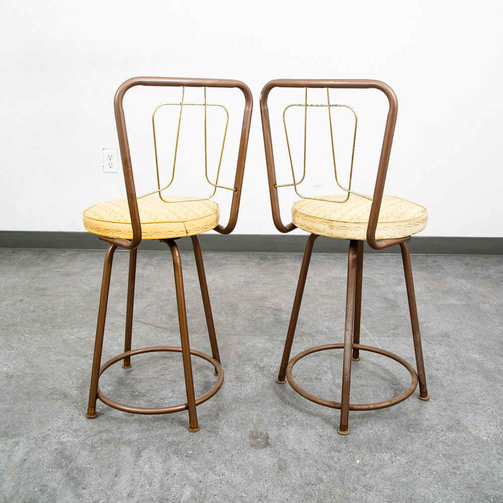 Mid Century Modern Bar Stools Set 2 Brown Swivel Wood American Vintage Tan Mcm - Image 8