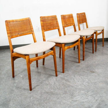 Mid Century Modern Dining Chairs Set 4 E. Knudsen White Oak Brown Cane Restored