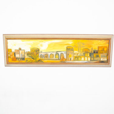 Mid Century Modern Painting Art Abstract landscape Frame Cityscape Abstract Mcm