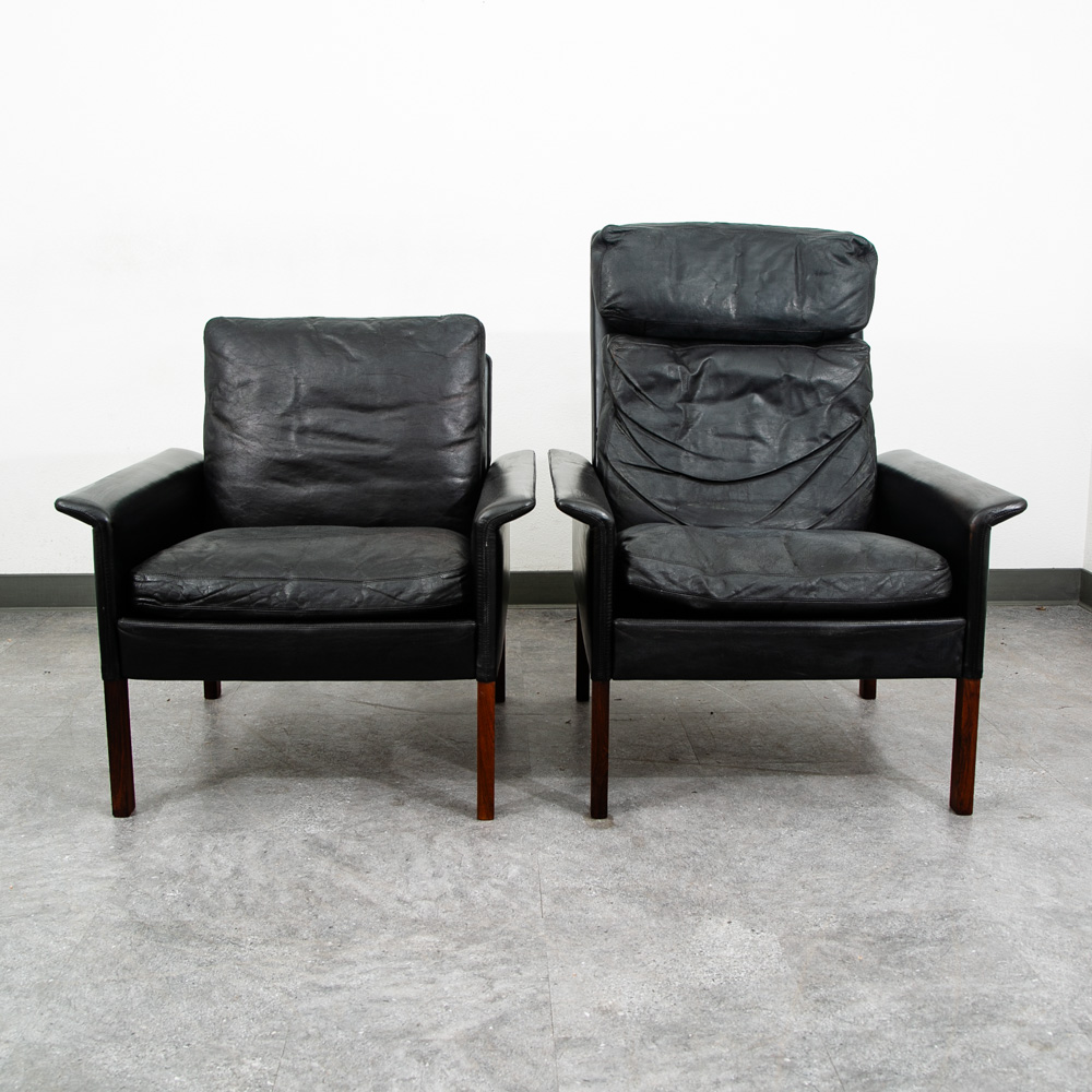 Mid Century Danish Modern Lounge Chair Set Leather Hans Olsen Black Cs Glostrup - Image 2