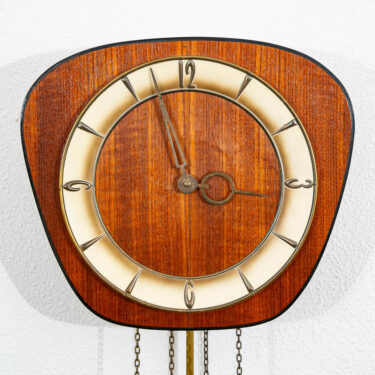 Mid Century Modern Wall Clock Teak Pendulum Weights Hanging Denmark Chime