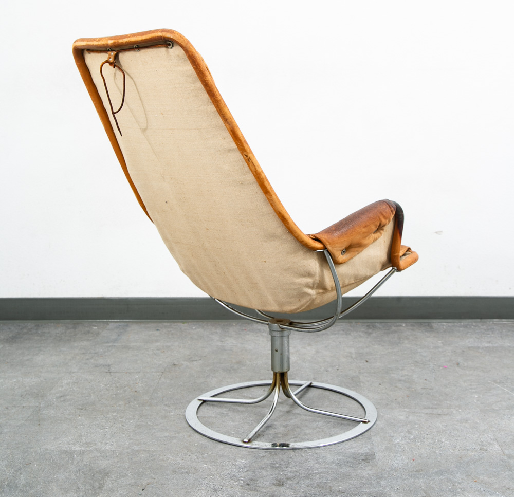 Mid Century Danish Modern Lounge Chair Dux Bruno Mathsson Jetson Brown Leather - Image 4