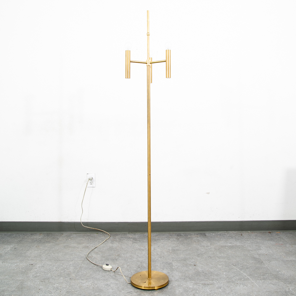 Mid Century Modern Floor Lamp Set Light Gold Brass 3 Light Atomic Vintage Round - Image 4