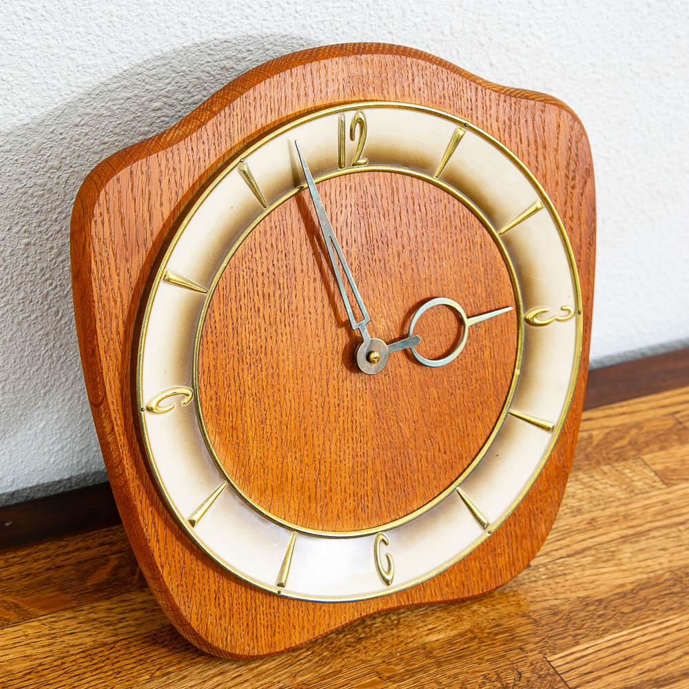 Mid Century Modern Wall Clock Oak Pendulum Weights Brass Denmark Chime - Image 6