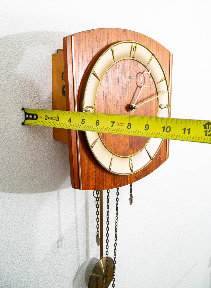 Mid Century Modern Wall Clock Teak Pendulum Weights Brixon Denmark Chime - Image 10