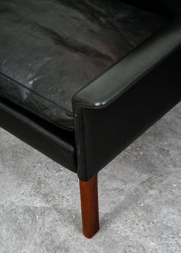 Mid Century Danish Modern Lounge Chair Set Leather Hans Olsen Black Cs Glostrup - Image 9