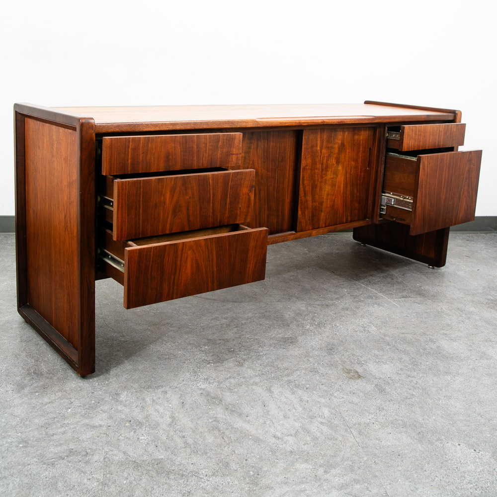 Mid Century Modern Credenza Oak Walnut 5 Drawer Wood Oak File Doors Vintage - Image 10