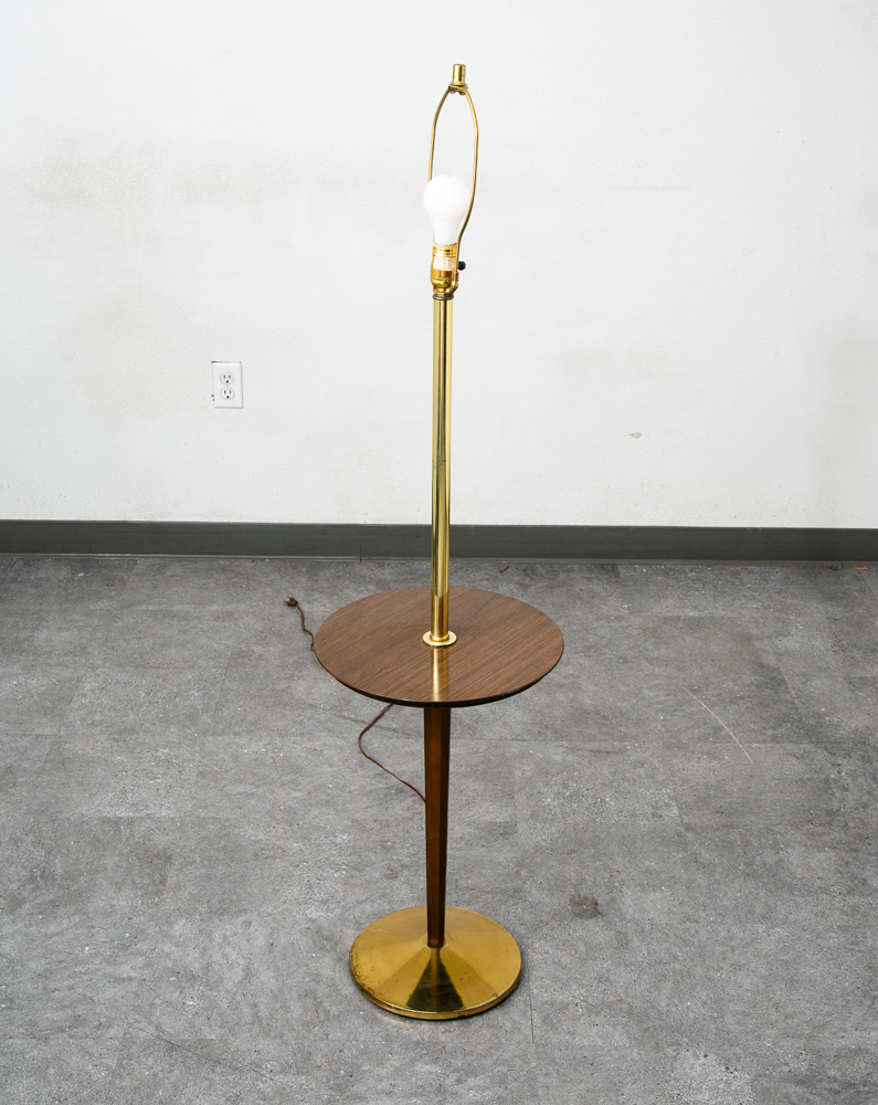 Mid Century Modern Floor Lamp Side Table Brass Round Built Side Table Lighting - Image 2