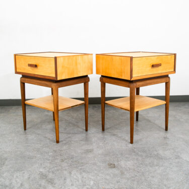 Mid Century Modern Nightstands Side Table Birch Walnut Drawer Italian End Set 2