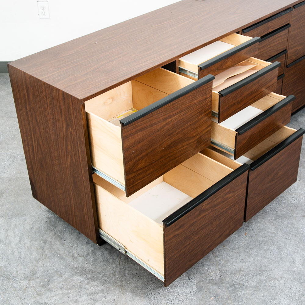 Mid Century Modern Credenza Office Sideboard Black Laminate Cabinet 12 Drawer - Image 12