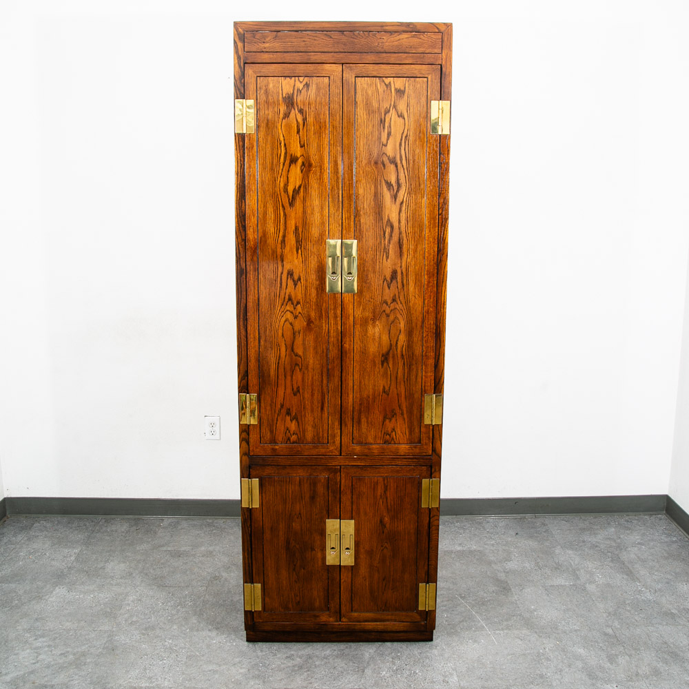 Mid Century Modern Armoire Compact Cabinet Scene One Henredon Campaign Dark Wood - Image 2