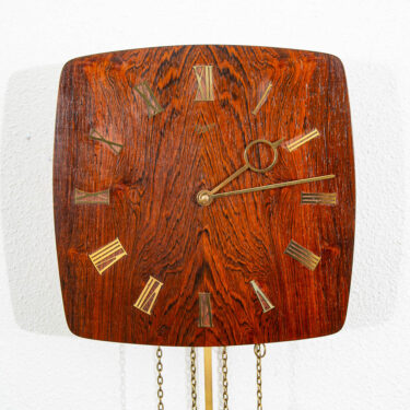 Mid Century Modern Wall Clock Rosewood Pendulum Weights Hanging Square Chime
